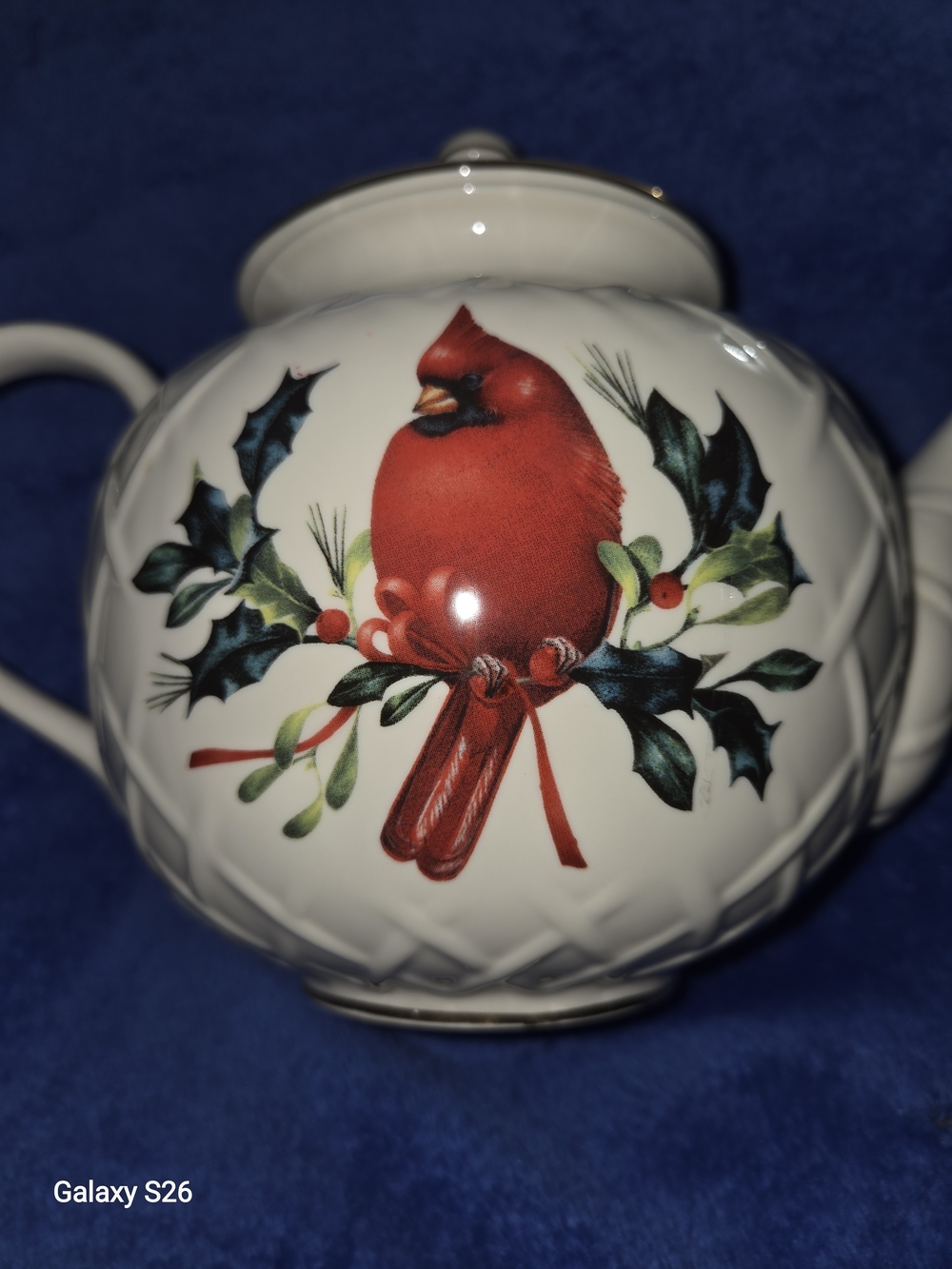Lenox White Teapot with Red Cardinal and Holly Motif